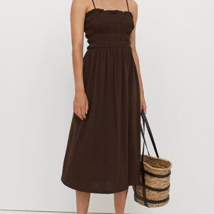 H&M Brown Midi Smocked Dress